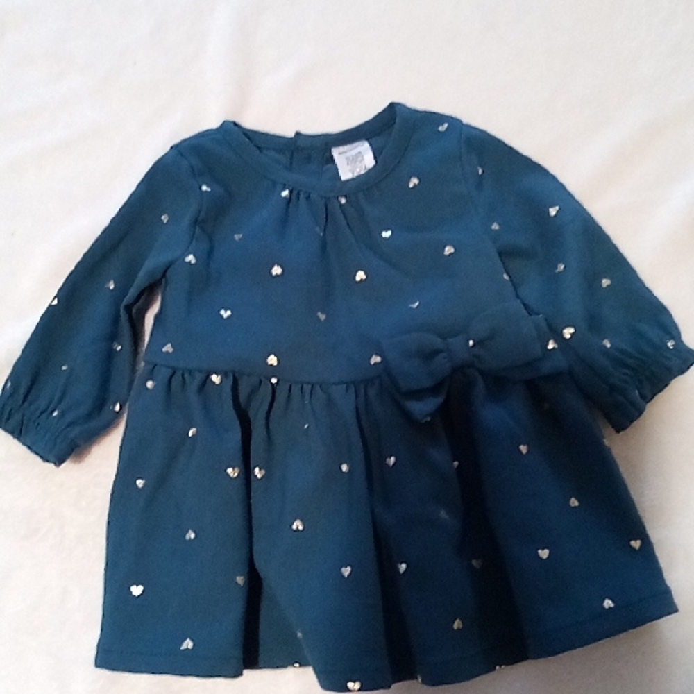 Charming Green Kids Dress with Gold  Heart Accents,Size3M